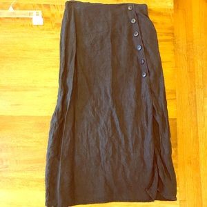 Free People Black Midi Linen Skirt